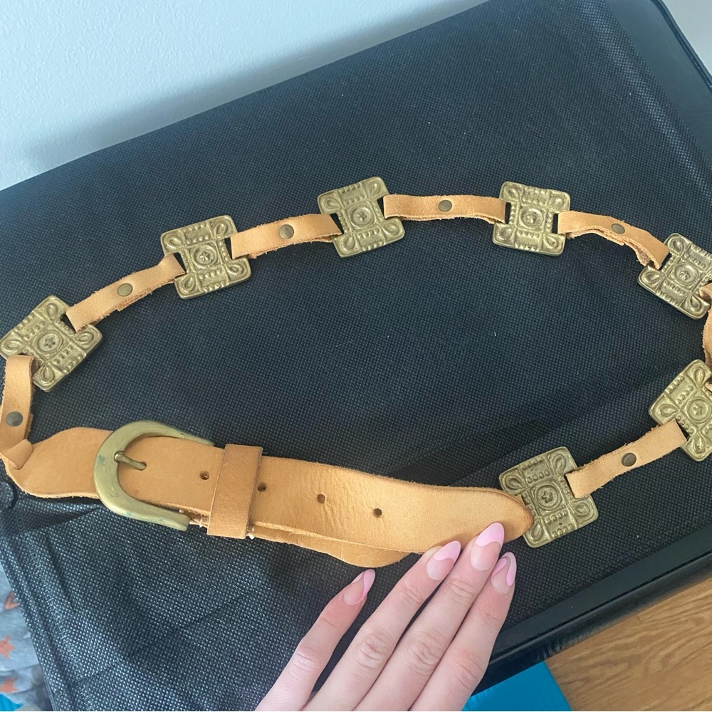 Vintage Ashley Stewart Brass Western Country Style Square Concho Belt